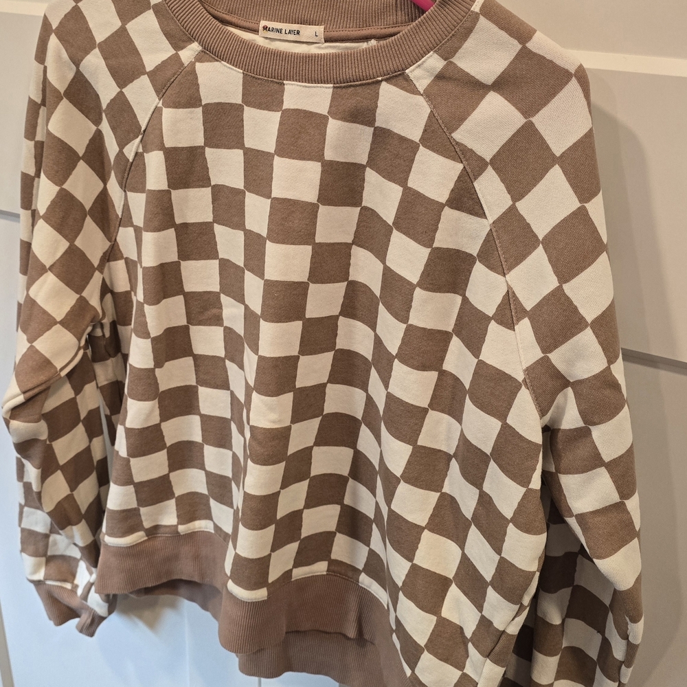 Marine Layer Brown and White Checkered Sweatshirt